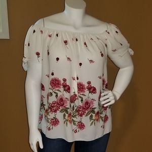 Sheer Floral Off Shoulder Top WHITE